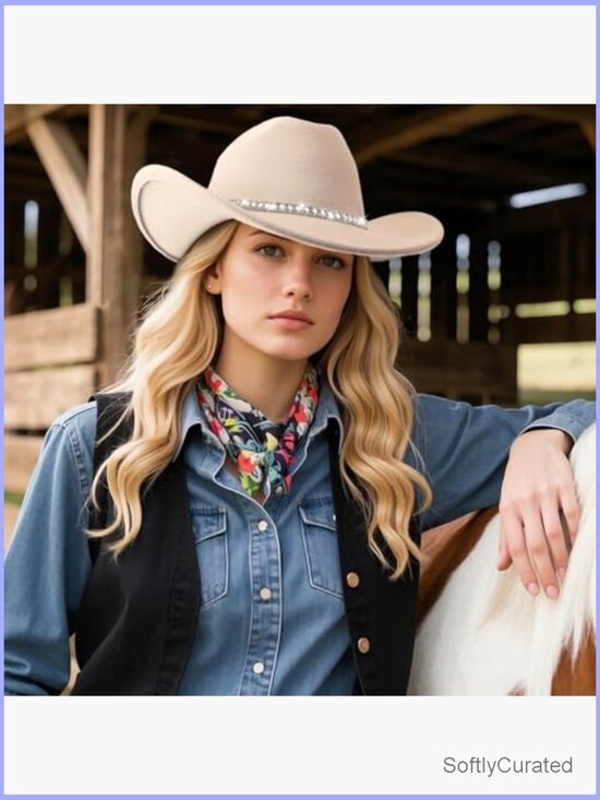 Western Cowboy Hat Wide Brim Rhinestone Felt Fedora Unisex Festival main image 4
